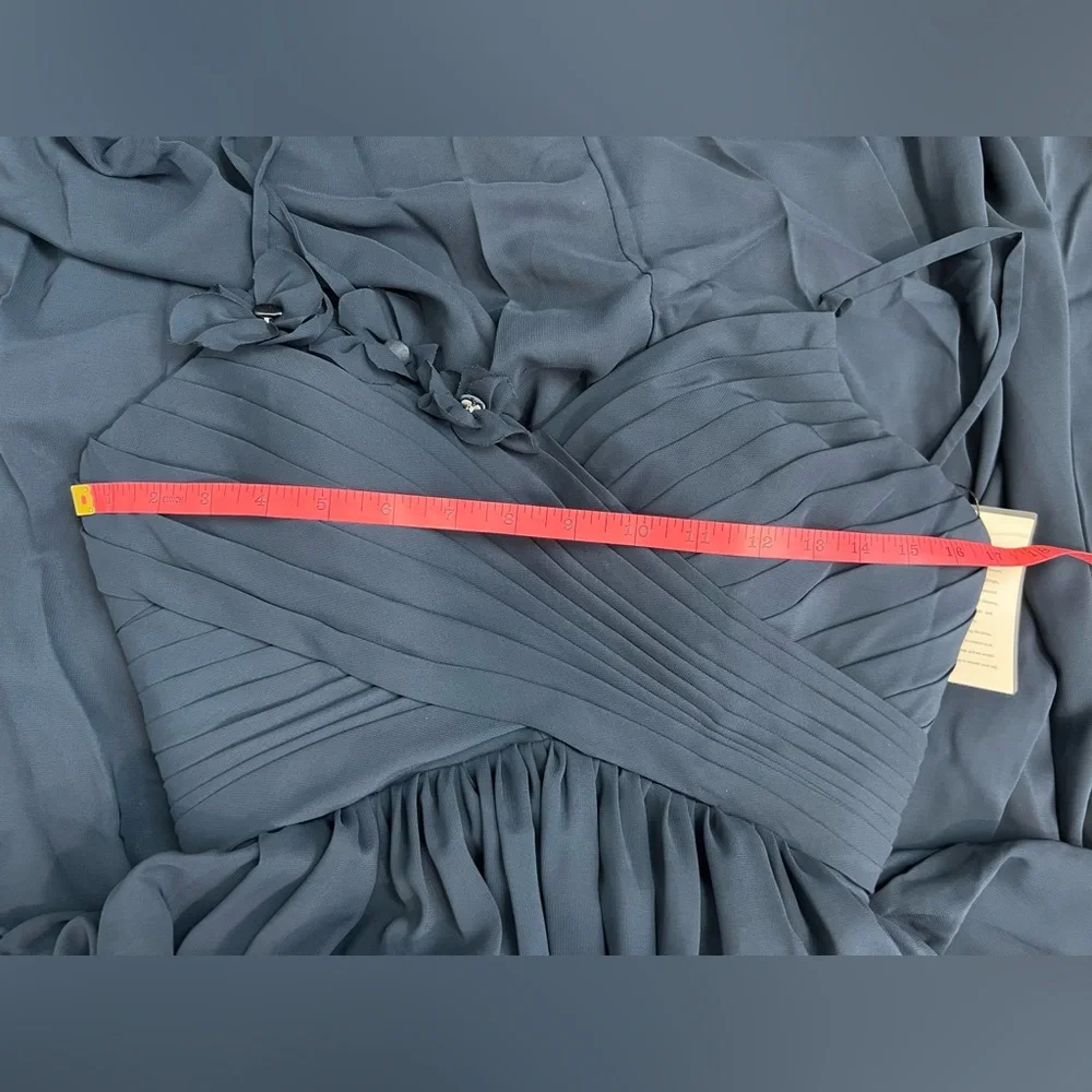 Elegant Navy Blue Evening Gown Bridesmaid Wedding Gala Sz S 6 Maxi NWT #C Plated - Picture 15 of 15